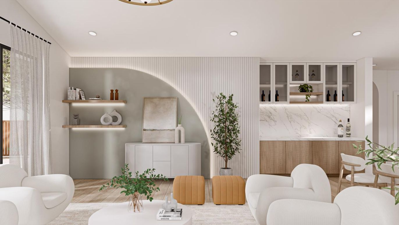 Interior, Living room, Recessed Lighting, Wood Texture Flooring