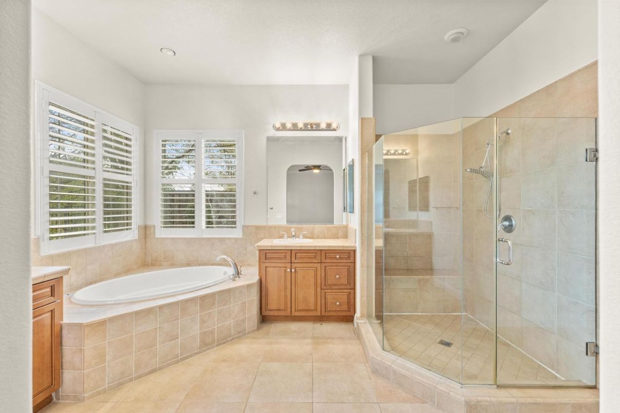 Bathroom, Dual Sink Vanities, Glass Shower, Interior, Recessed Lighting