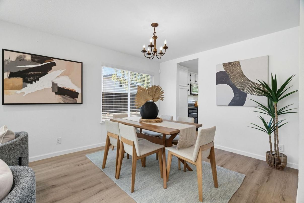 Chandelier, Dining room, Interior, Wood Texture Flooring
