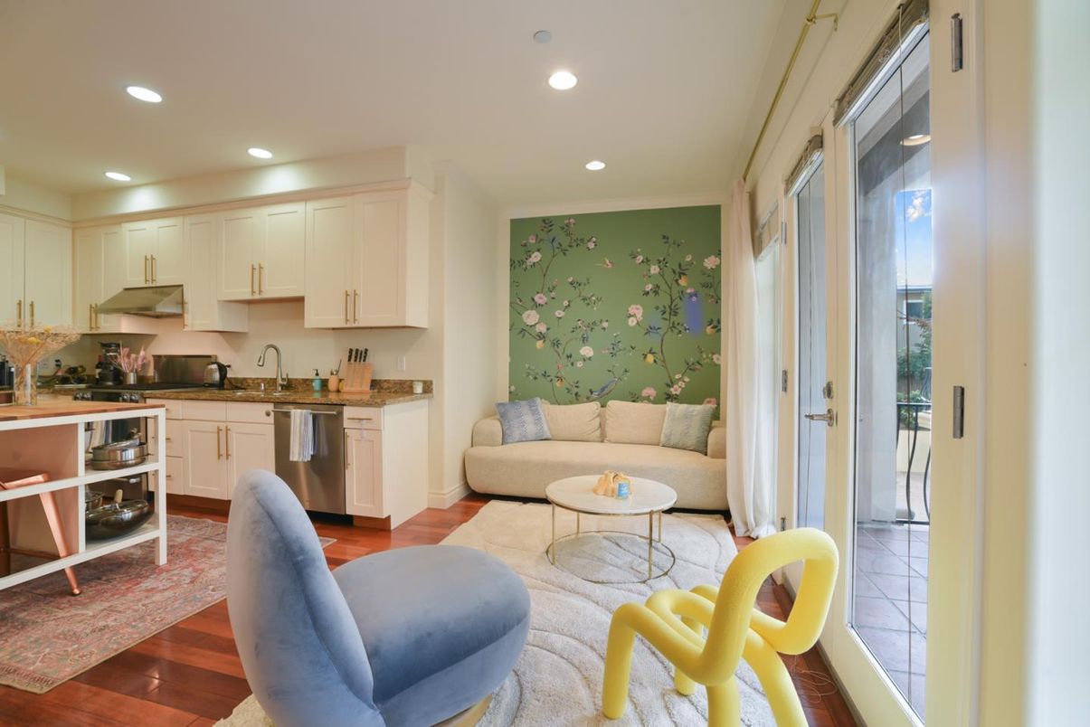 Interior, Kitchen, Living room, Recessed Lighting, Stainless Steel Appliances, Wood Texture Flooring