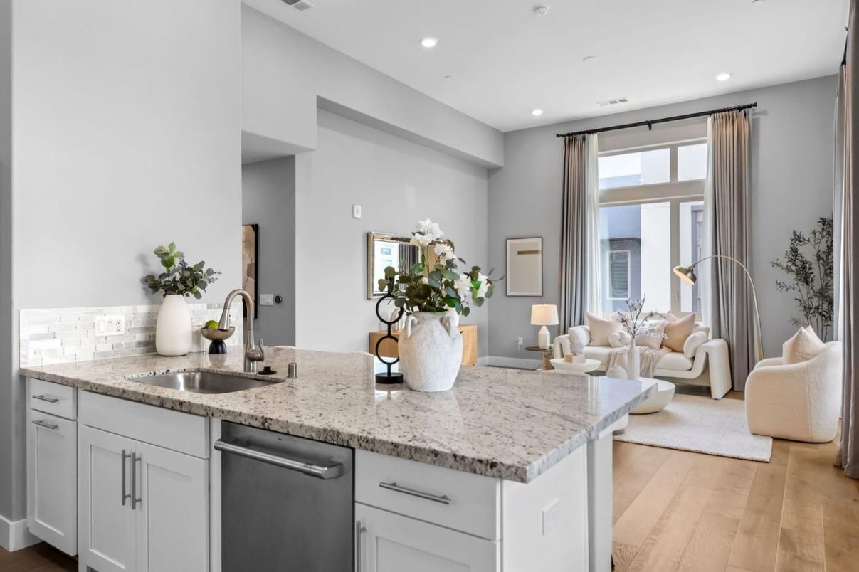 Interior, Kitchen, Living room, Recessed Lighting, Wood Texture Flooring