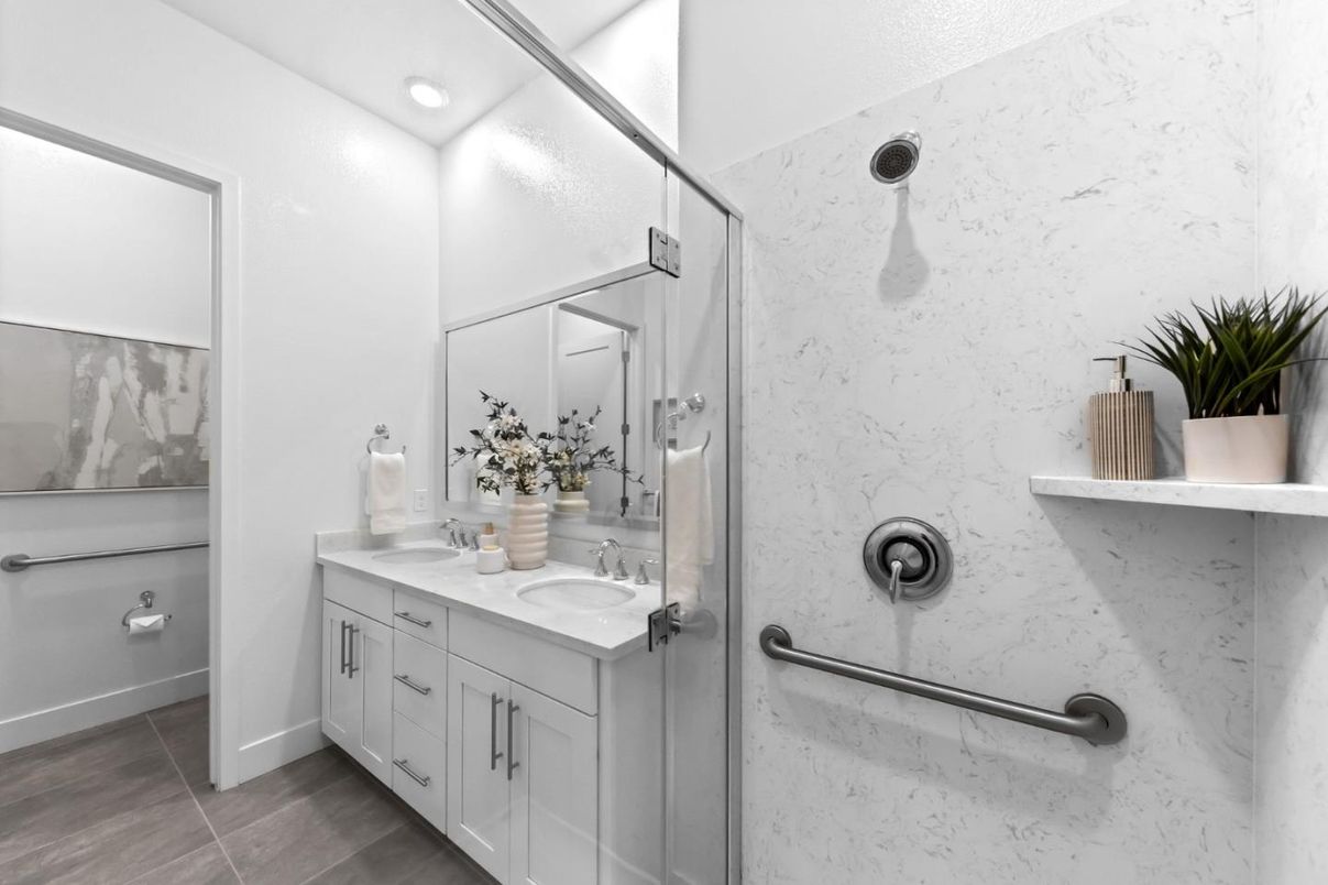 Bathroom, Dual Sink Vanities, Glass Shower, Interior, Recessed Lighting