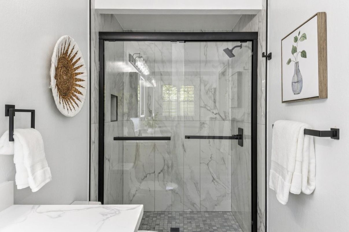 Bathroom, Glass Shower, Interior, Marble Walls
