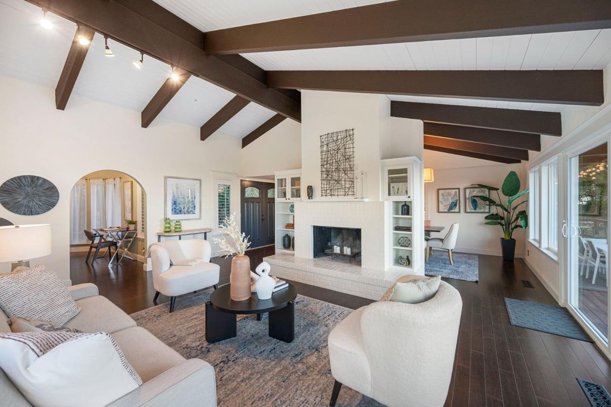 Fireplace, Interior, Living room, Wooden Beams, Wood Texture Flooring