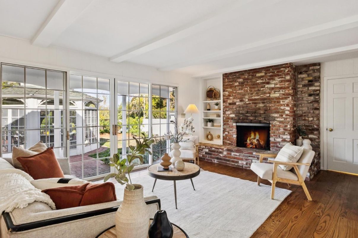 Fireplace, Interior, Living room, Stone Walls, Wood Texture Flooring