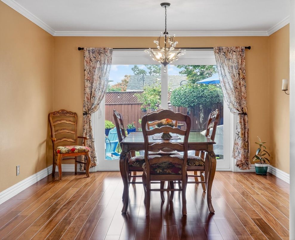 Dining room, Interior, Pendant Lights, Wood Texture Flooring