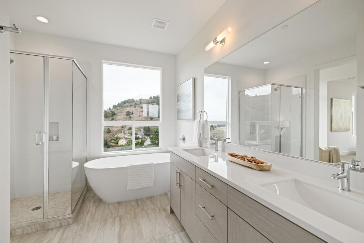 Bathroom, Dual Sink Vanities, Free Standing Baths, Glass Shower, Interior, Recessed Lighting