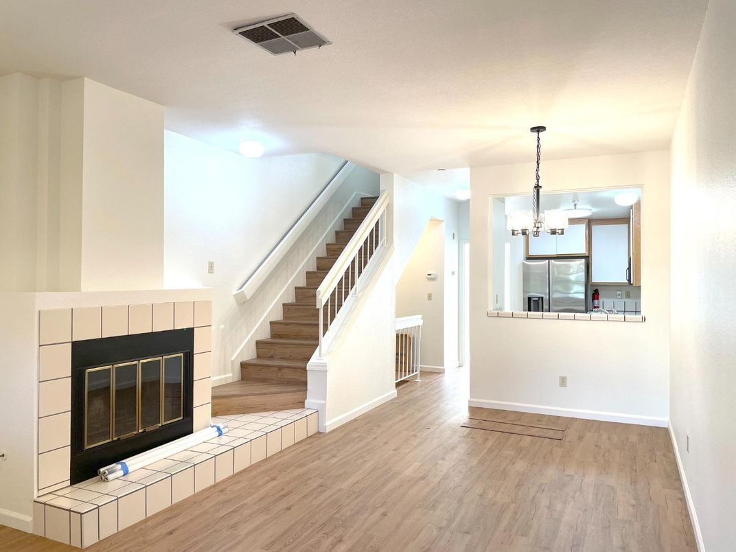 Chandelier, Fireplace, Interior, Wood Texture Flooring