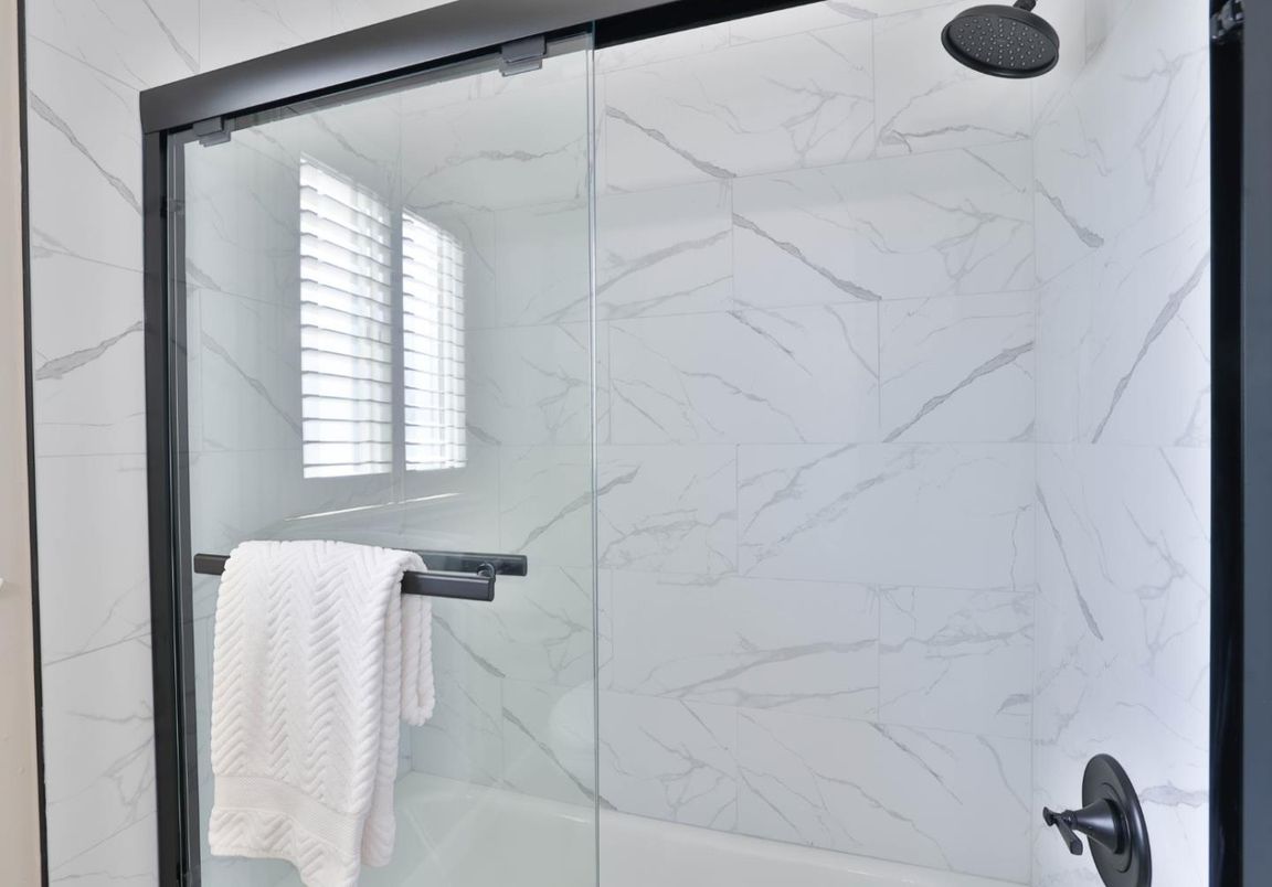 Bathroom, Glass Shower, Interior, Marble Walls
