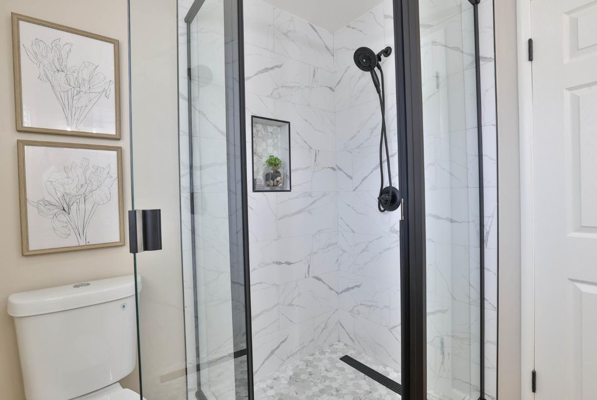 Bathroom, Glass Shower, Interior, Marble Walls