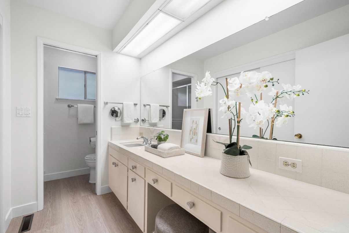 Bathroom, Interior, Tile Countertops, Wood Texture Flooring