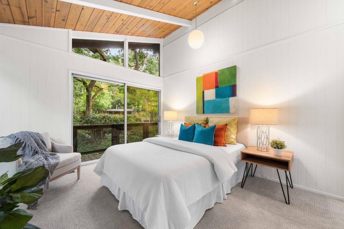 Bedroom, Interior, Pendant Lights, Wooden Ceilings