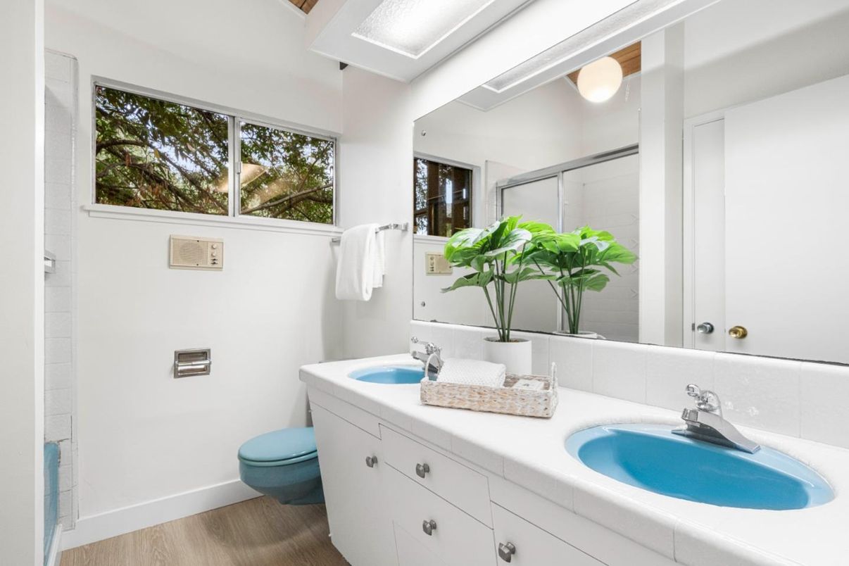 Bathroom, Dual Sink Vanities, Interior, Tile Countertops, Wood Texture Flooring