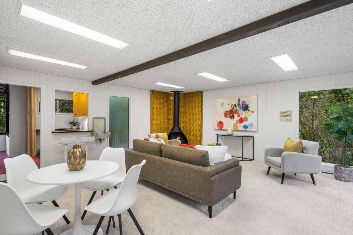 Dining room, Fireplace, Interior, Living room, Recessed Lighting