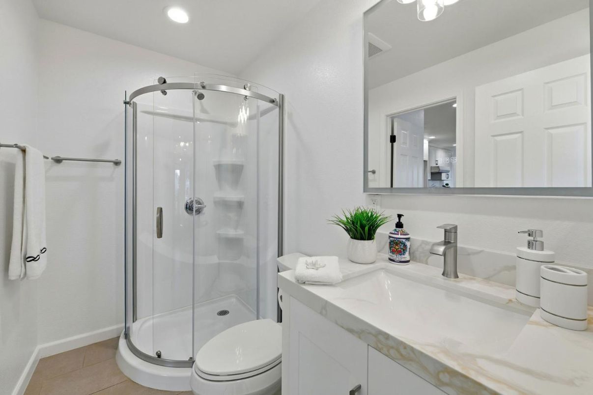 Bathroom, Glass Shower, Interior, Recessed Lighting
