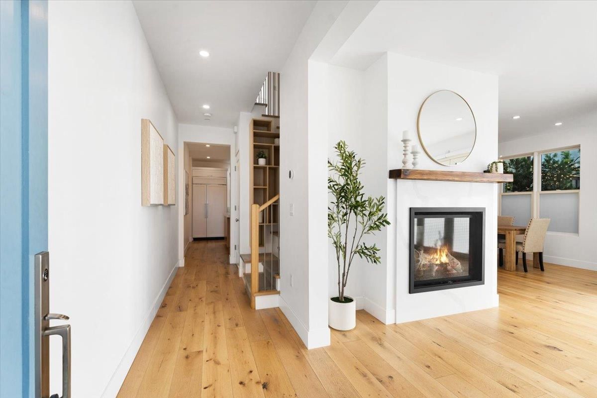 Fireplace, Interior, Recessed Lighting, Wood Texture Flooring