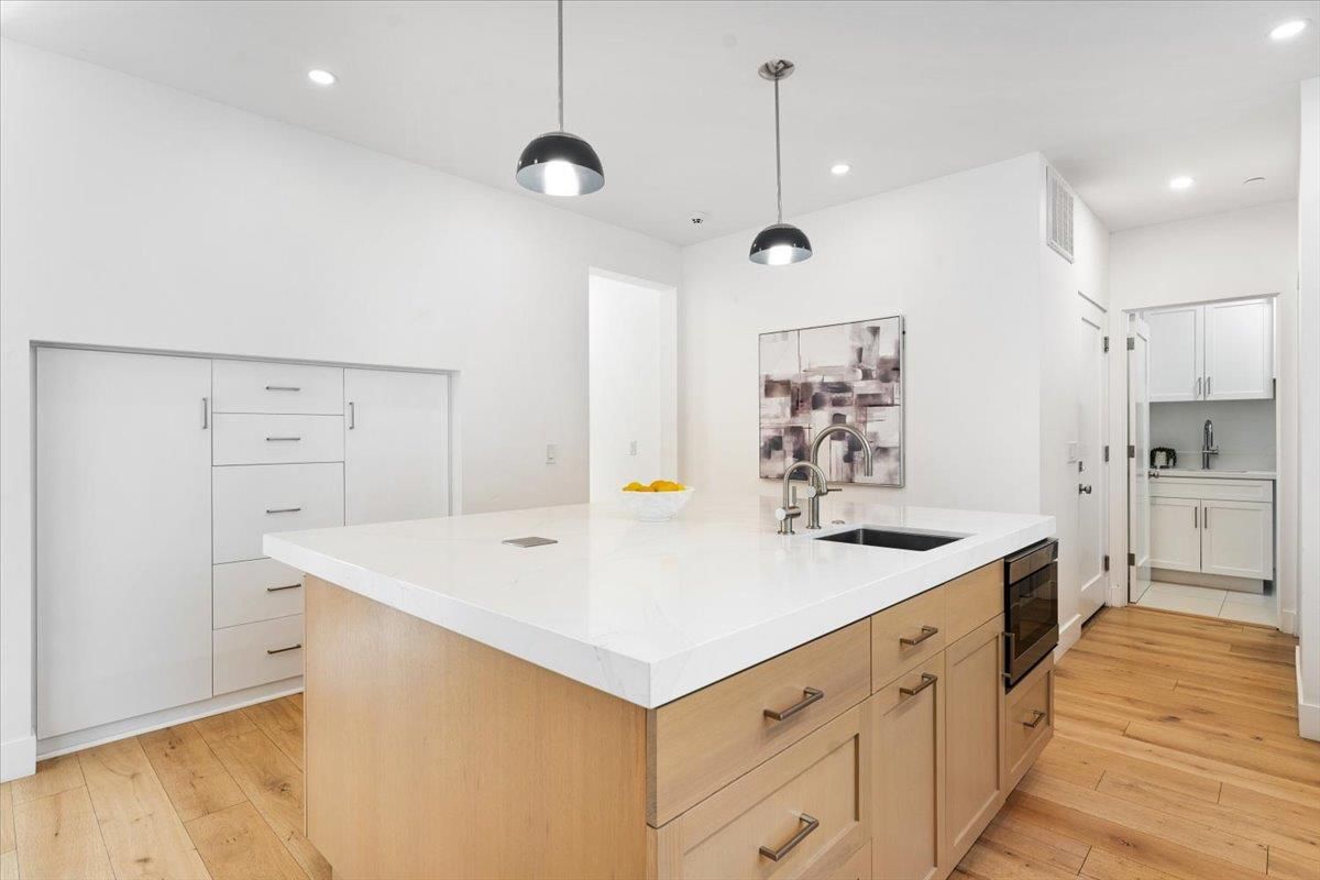 Interior, Kitchen, Pendant Lights, Recessed Lighting, Wood Texture Flooring