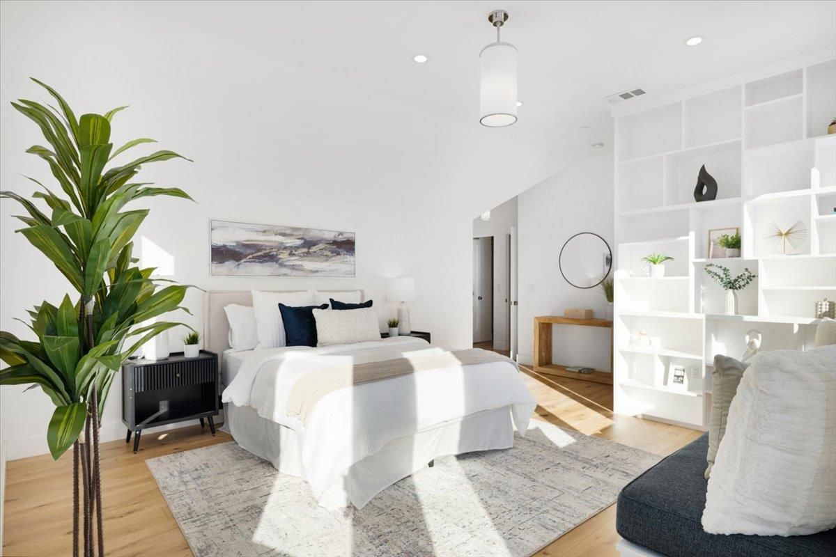 Bedroom, Interior, Recessed Lighting, Wood Texture Flooring