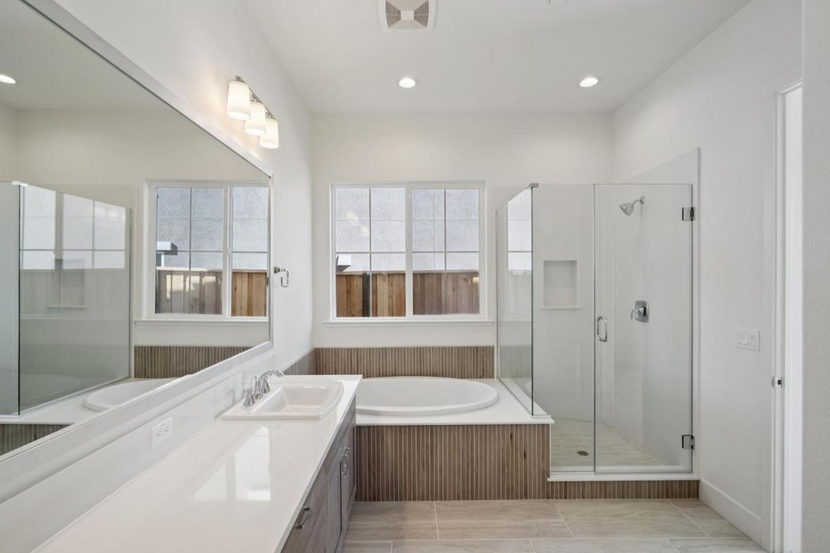 Bathroom, Dual Sink Vanities, Glass Shower, Interior, Recessed Lighting