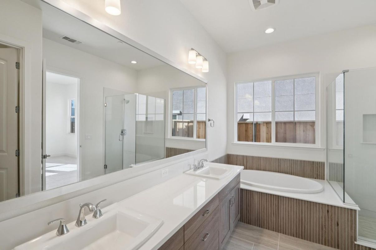 Bathroom, Dual Sink Vanities, Glass Shower, Interior, Recessed Lighting