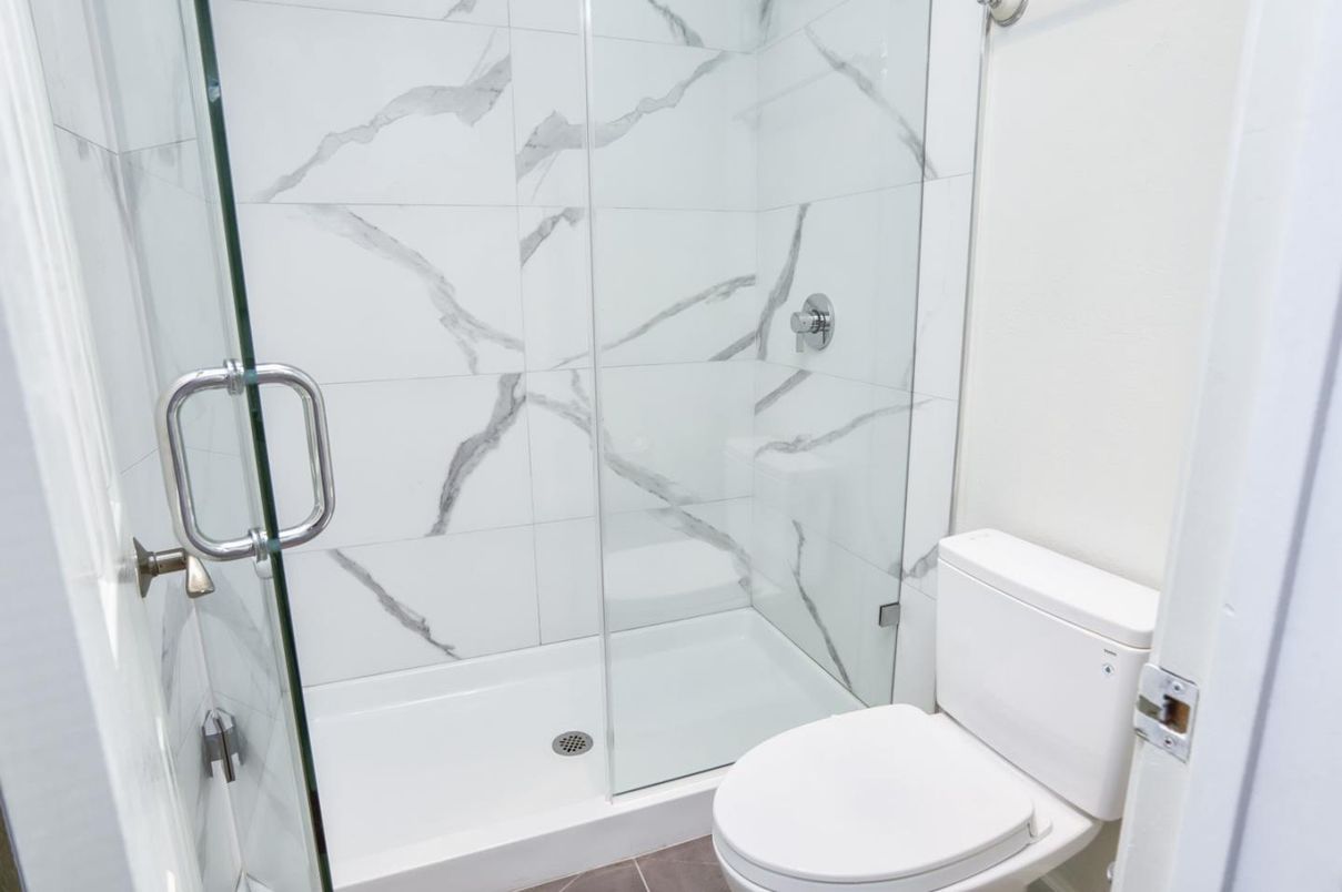 Bathroom, Glass Shower, Interior, Marble Walls