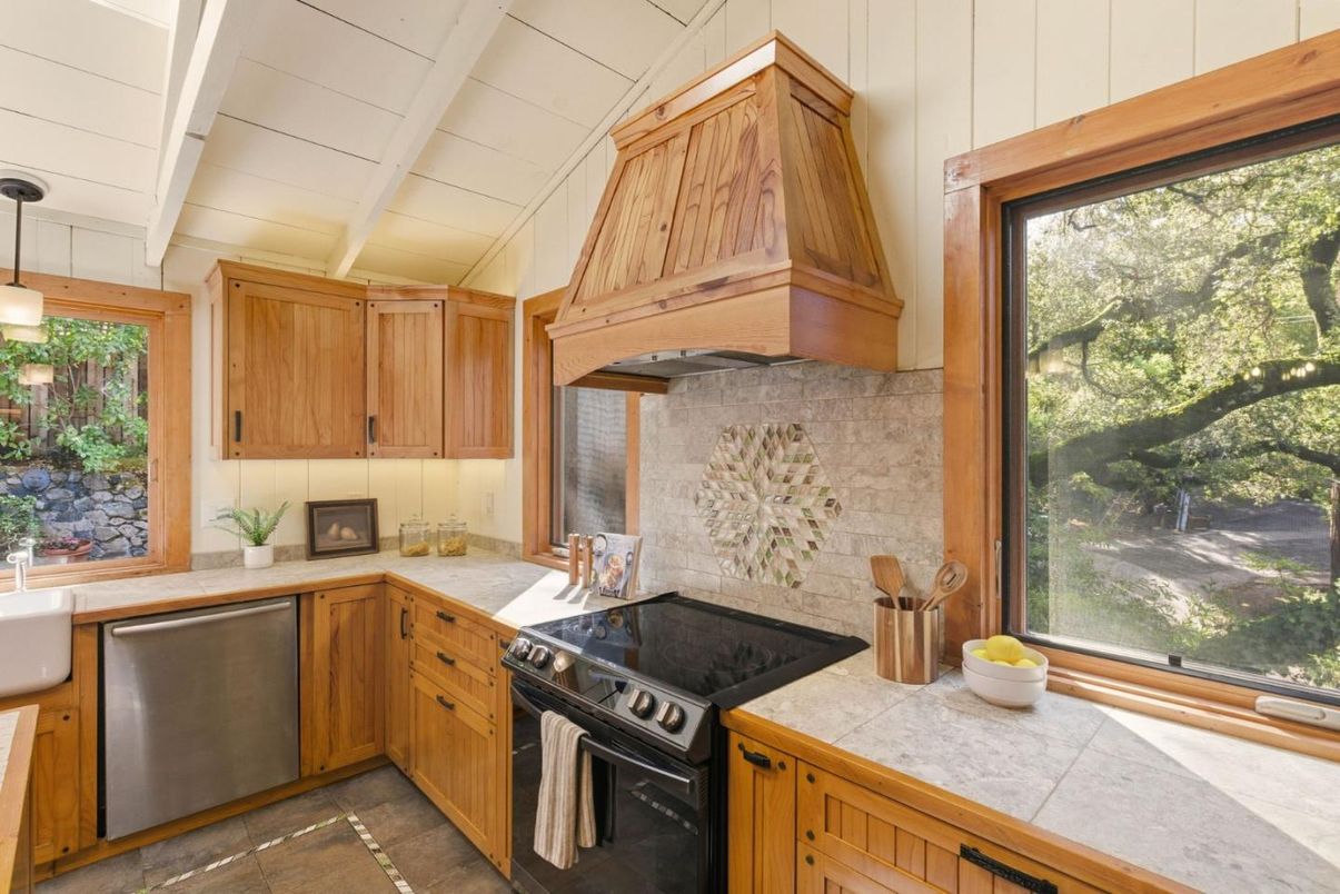 Interior, Kitchen, Pendant Lights, Stainless Steel Appliances, Tile Countertops