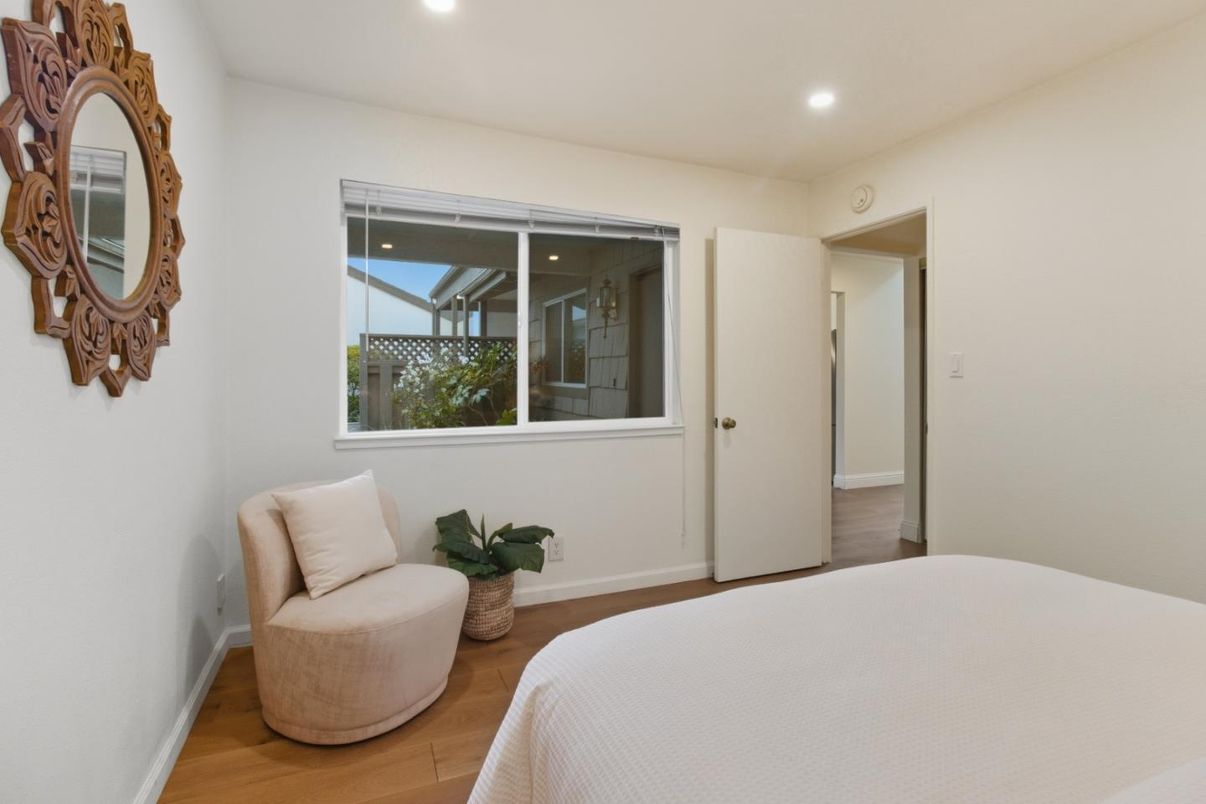 Bedroom, Interior, Recessed Lighting, Wood Texture Flooring
