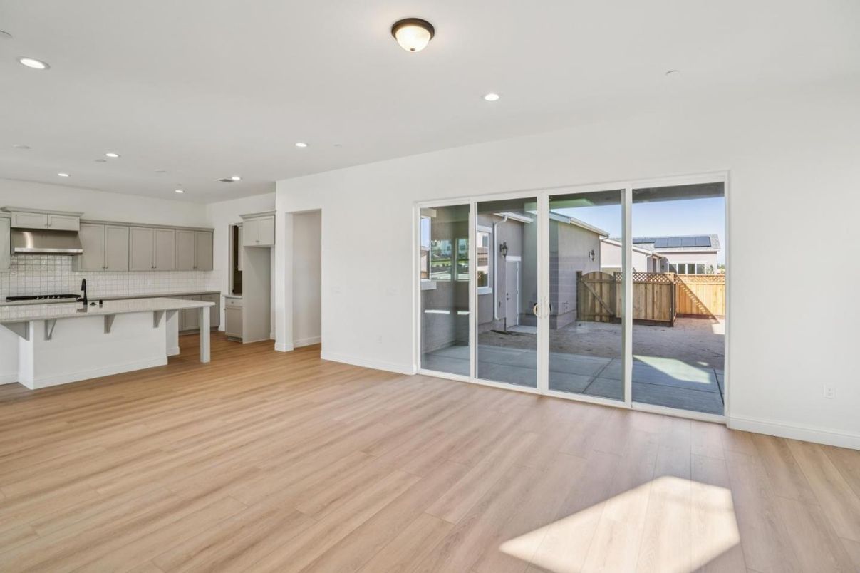 Empty room, Interior, Kitchen, Recessed Lighting, Wood Texture Flooring