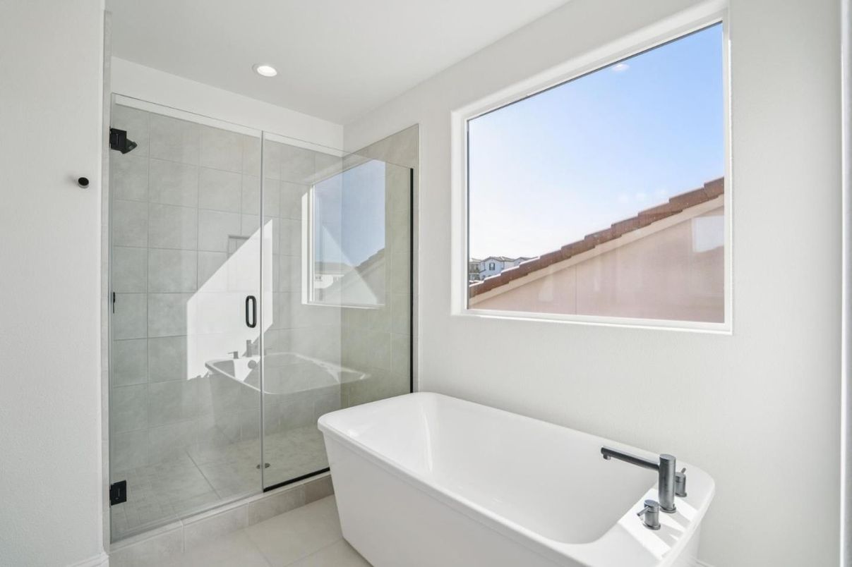 Bathroom, Free Standing Baths, Glass Shower, Interior, Recessed Lighting