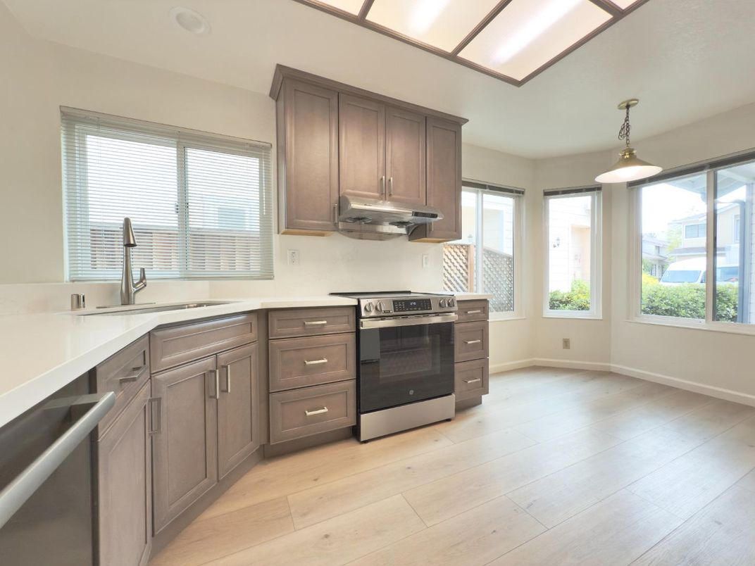 Interior, Kitchen, Pendant Lights, Stainless Steel Appliances, Wood Texture Flooring
