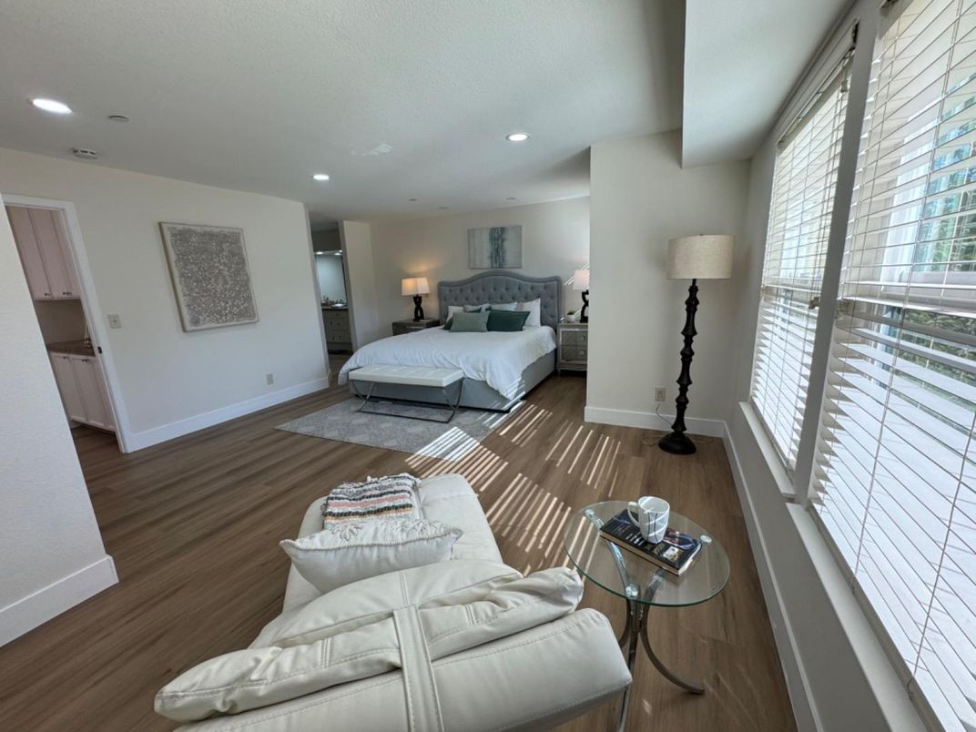 Bedroom, Interior, Recessed Lighting, Wood Texture Flooring
