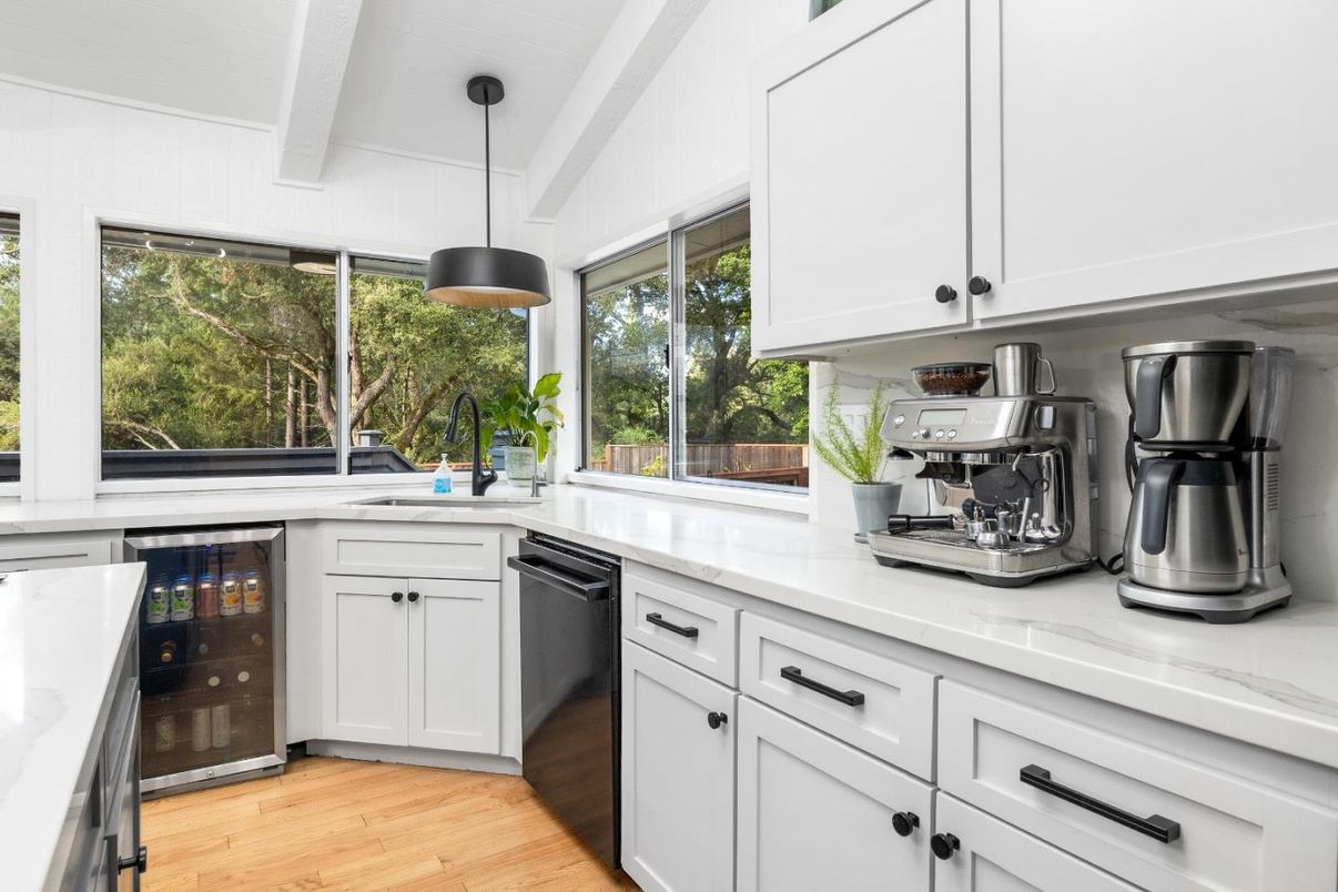 Interior, Kitchen, Pendant Lights, Stainless Steel Appliances, Wood Texture Flooring