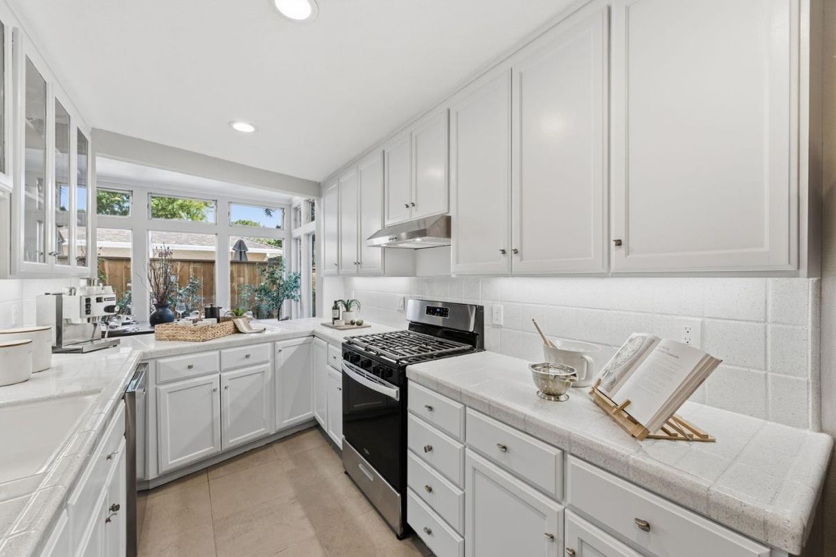 Interior, Kitchen, Recessed Lighting, Stainless Steel Appliances, Tile Countertops