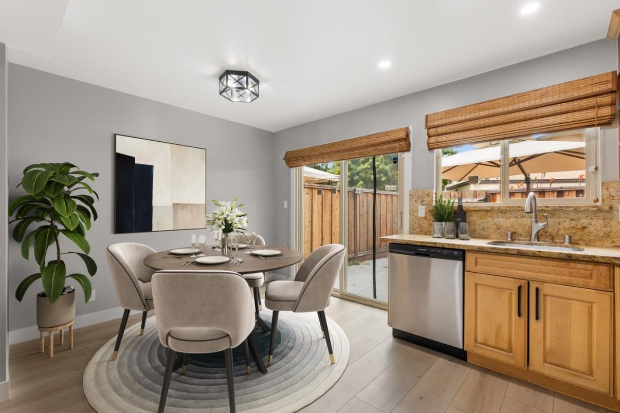 Dining room, Interior, Kitchen, Recessed Lighting, Wood Texture Flooring