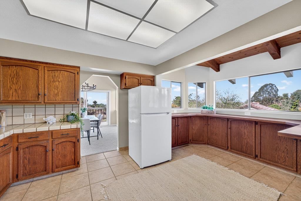 Interior, Kitchen, Tile Countertops, Wooden Beams