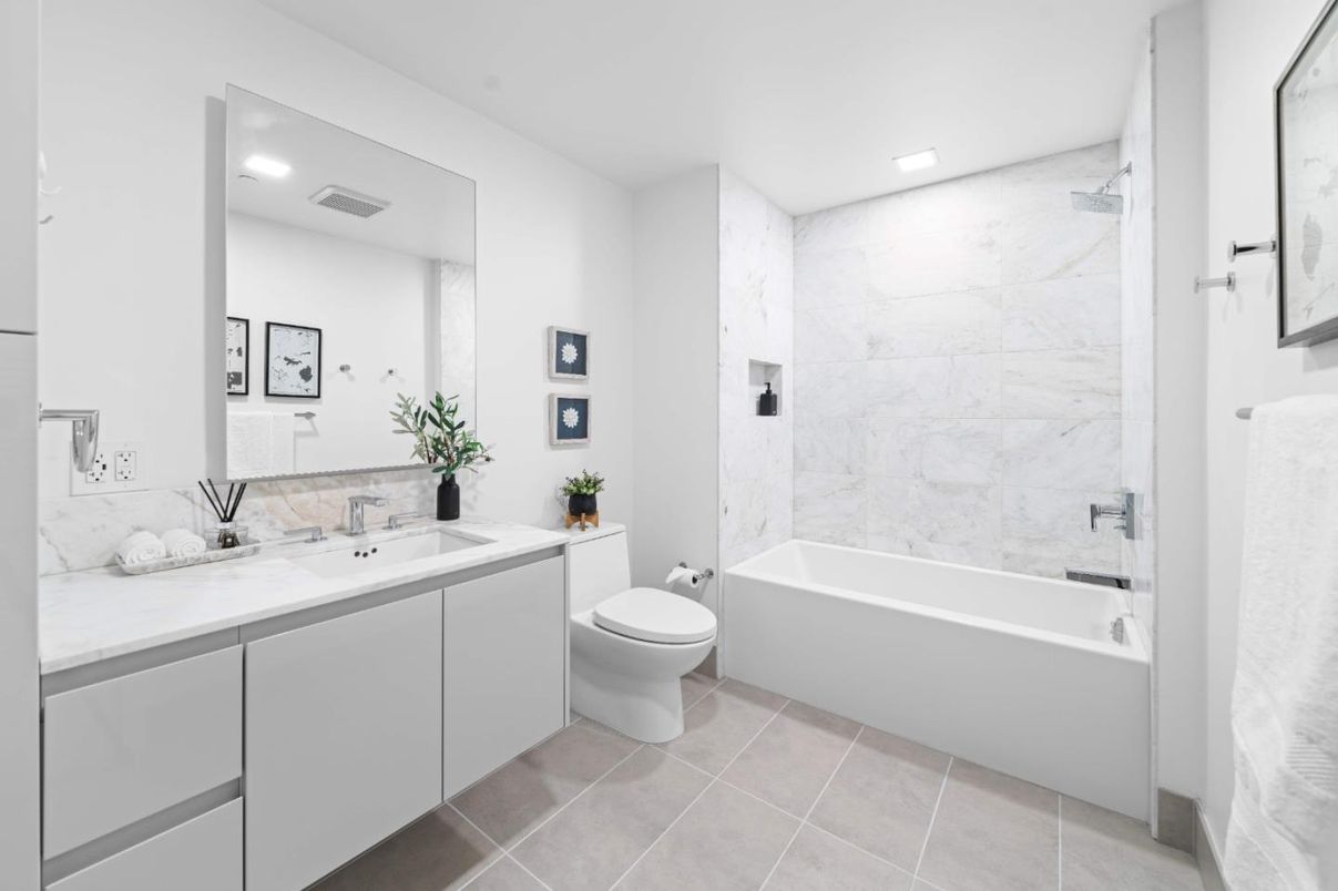 Bathroom, Interior, Marble Walls, Recessed Lighting