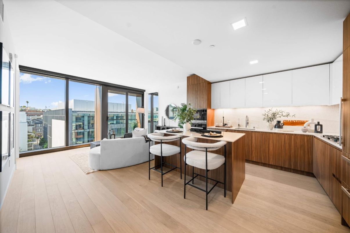 Interior, Kitchen, Living room, Recessed Lighting, Wood Texture Flooring