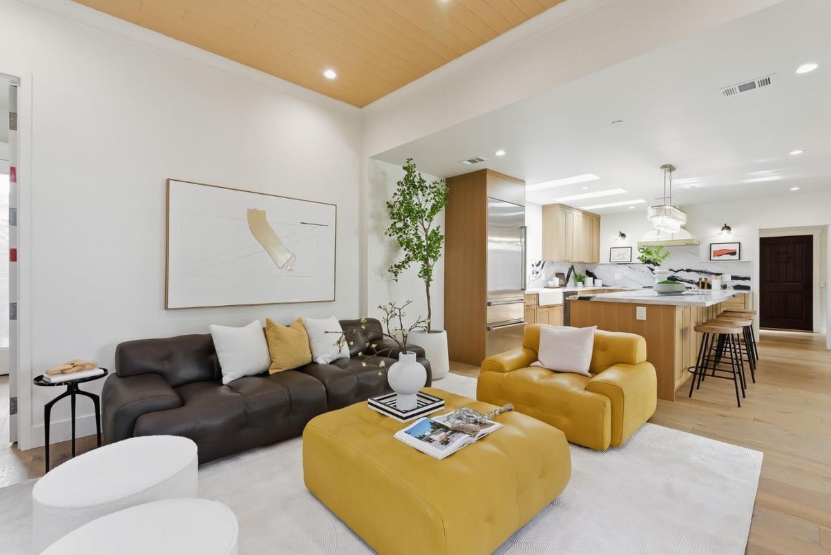 Interior, Kitchen, Living room, Pendant Lights, Recessed Lighting, Wooden Ceilings, Wood Texture Flooring