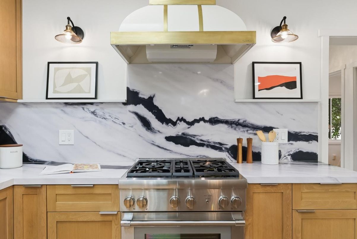 Interior, Kitchen, Marble Walls, Stainless Steel Appliances