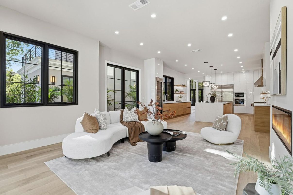 Interior, Kitchen, Living room, Pendant Lights, Recessed Lighting, Stainless Steel Appliances, Wood Texture Flooring