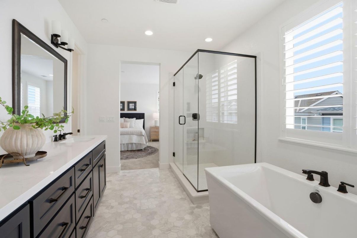 Bathroom, Bedroom, Dual Sink Vanities, Free Standing Baths, Glass Shower, Interior, Recessed Lighting