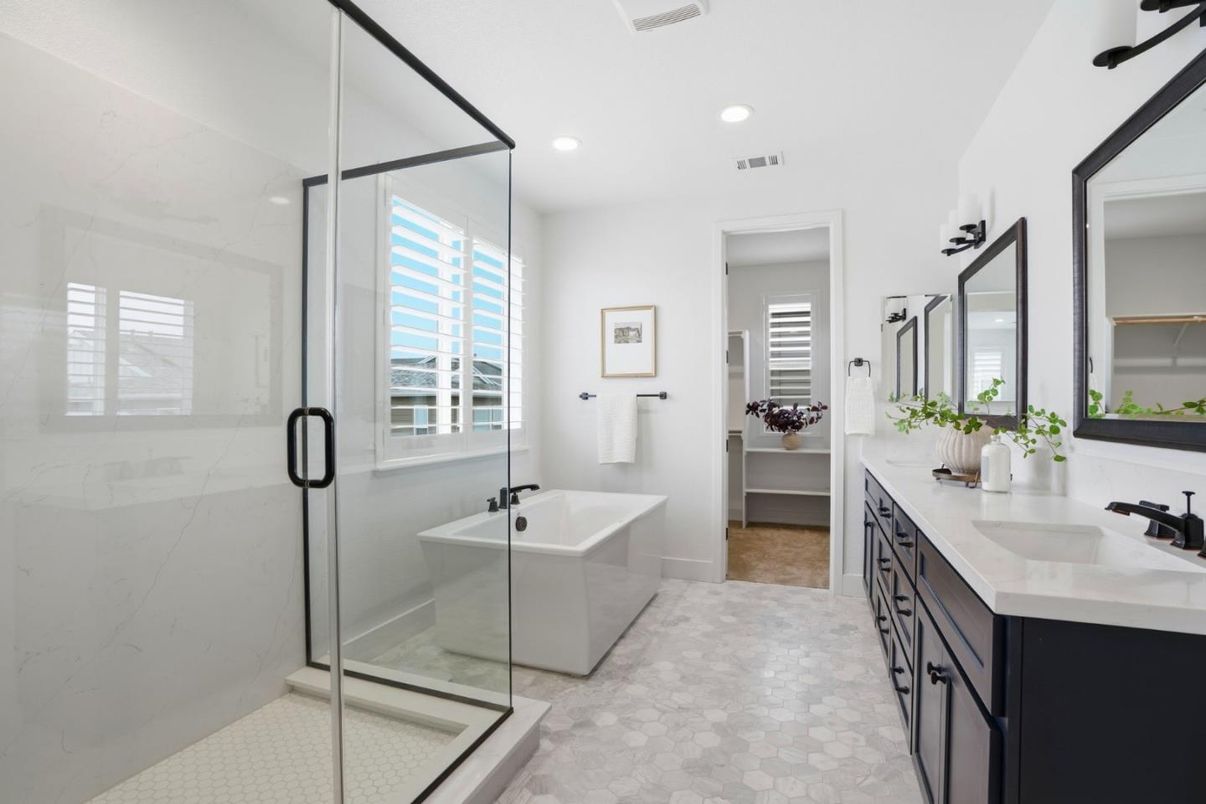 Bathroom, Dual Sink Vanities, Free Standing Baths, Glass Shower, Interior, Recessed Lighting