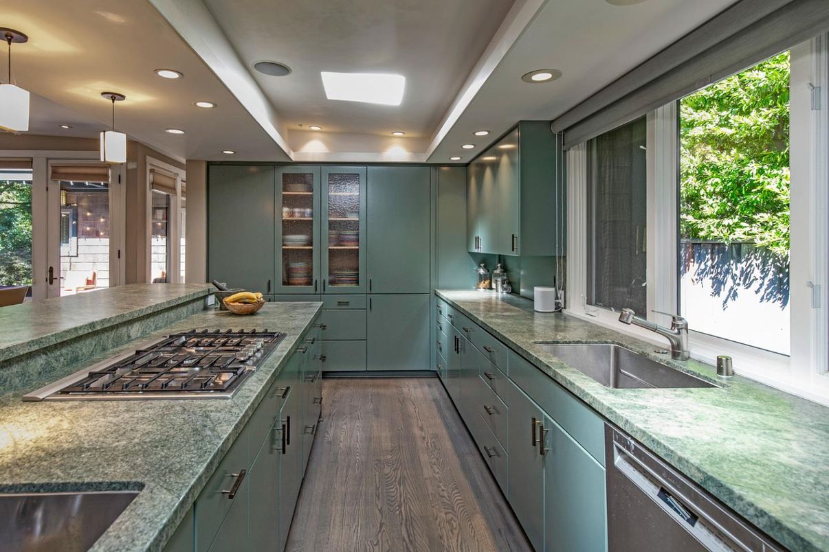 Interior, Kitchen, Pendant Lights, Recessed Lighting, Wood Texture Flooring