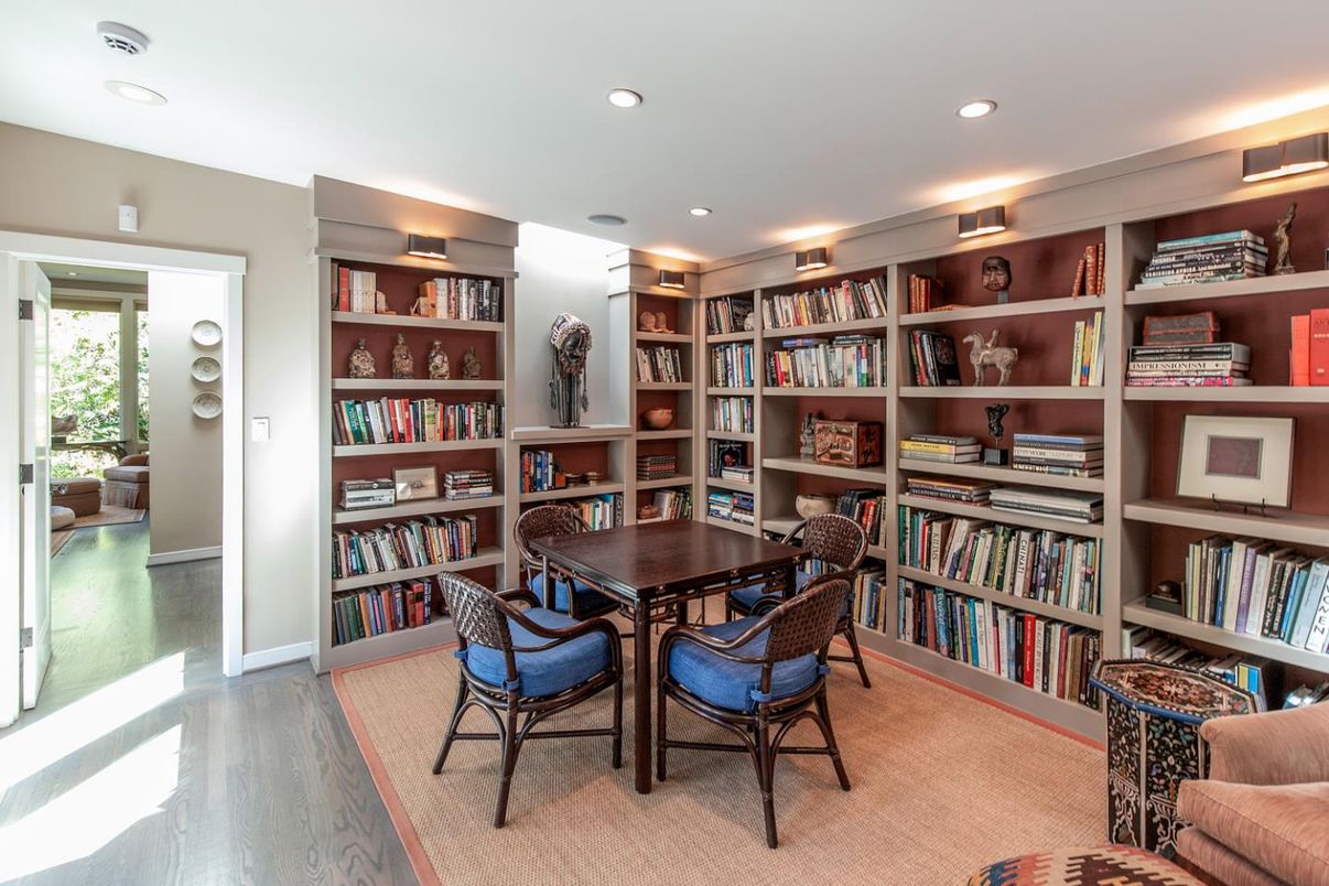 Dining room, Interior, Recessed Lighting, Wood Texture Flooring