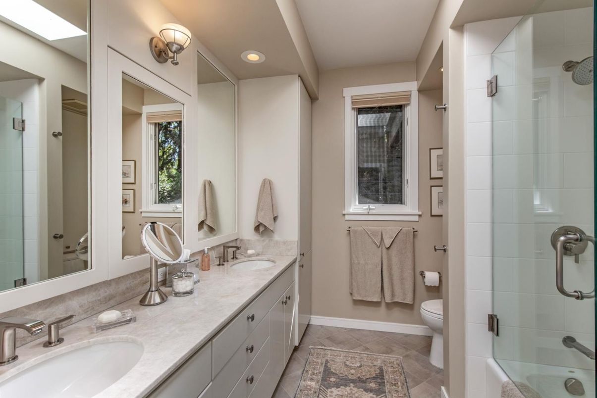 Bathroom, Dual Sink Vanities, Glass Shower, Interior, Recessed Lighting