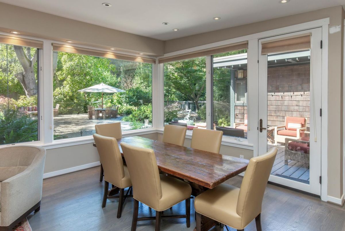 Dining room, Interior, Recessed Lighting, Wood Texture Flooring