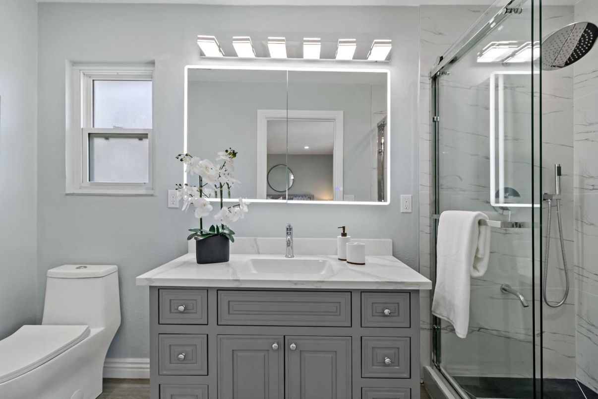 Bathroom, Glass Shower, Interior, Marble Walls