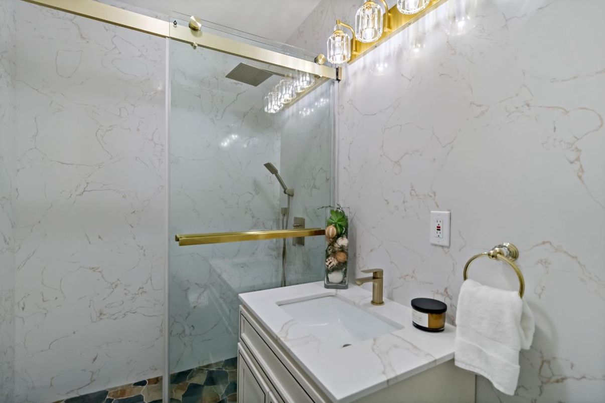 Bathroom, Glass Shower, Interior, Marble Walls