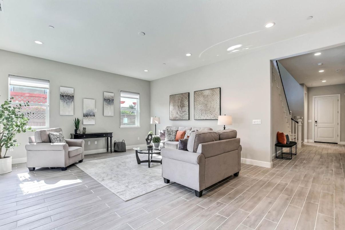 Interior, Living room, Recessed Lighting, Wood Texture Flooring