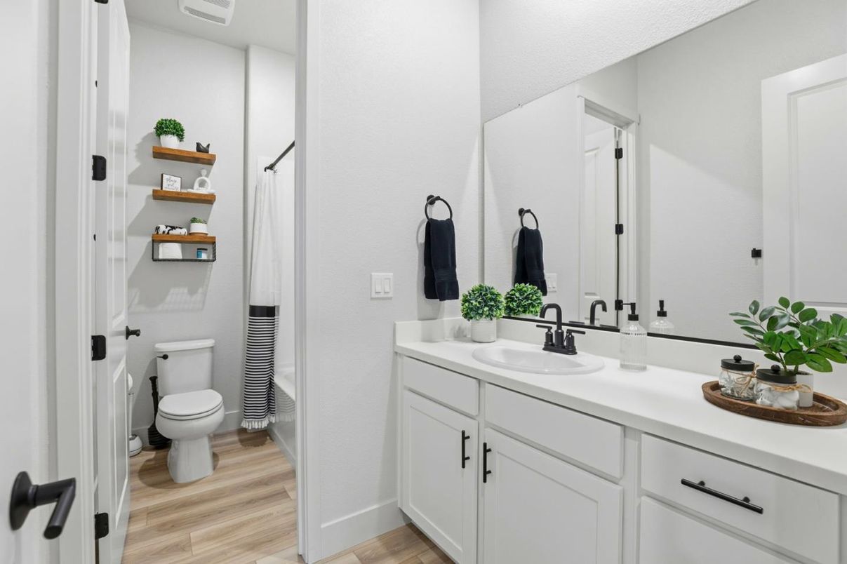 Bathroom, Dual Sink Vanities, Interior, Wood Texture Flooring